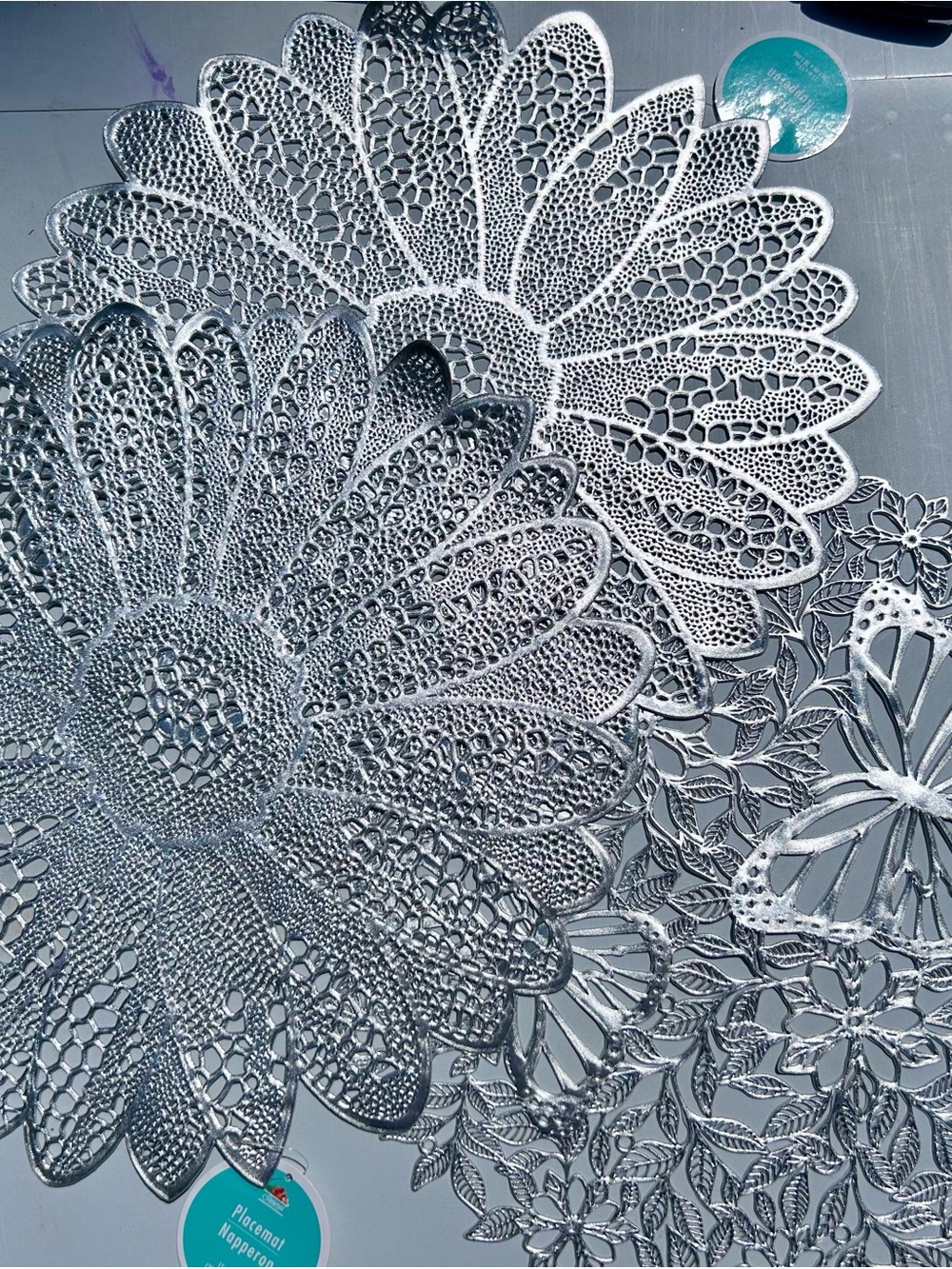 Silver Floral Lace Placemat Set - Metallic Doilies